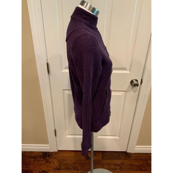 Ibex Purple Wool Button-Up Cardigan W/Pockets, Size XS - Picture 3 of 7